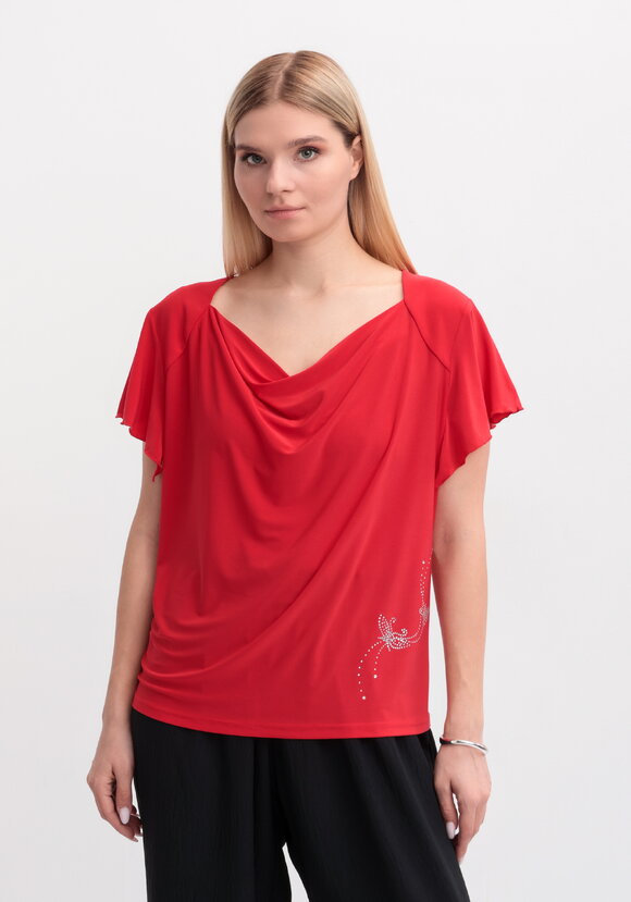 Блуза с оригинальным рукавом и стразами шир.  580, рис. 9