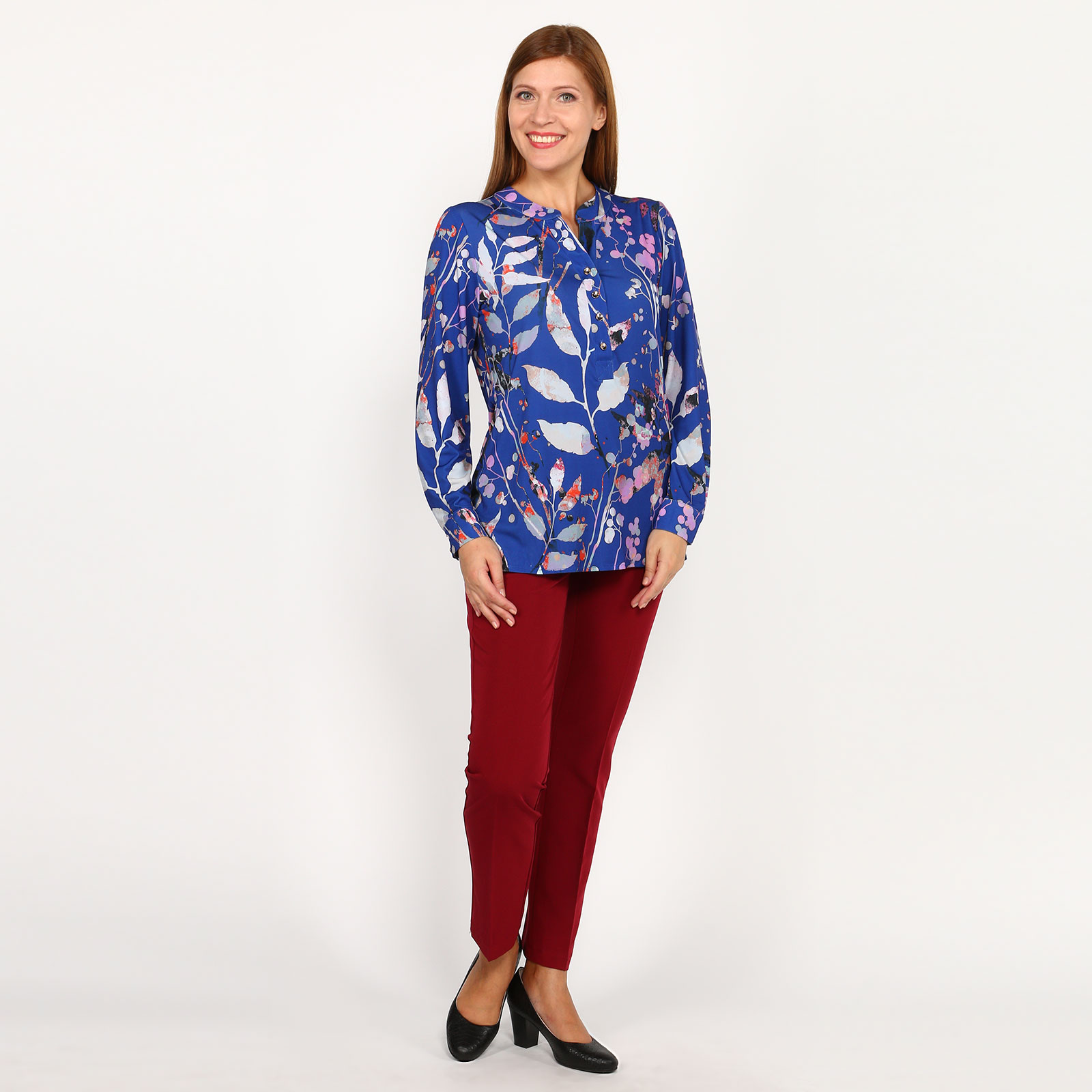 Блуза с пуговицами и принтом Elletto Life, цвет синий, размер 48 - фото 3