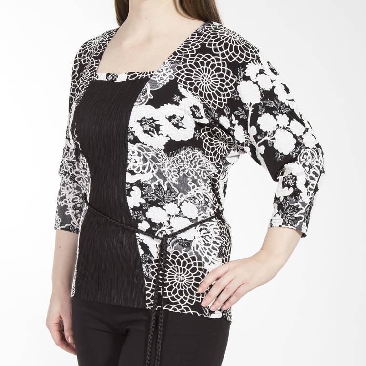 Блуза с контрастной вставкой и декоративным ремешком с кисточками шир.  750, рис. 2