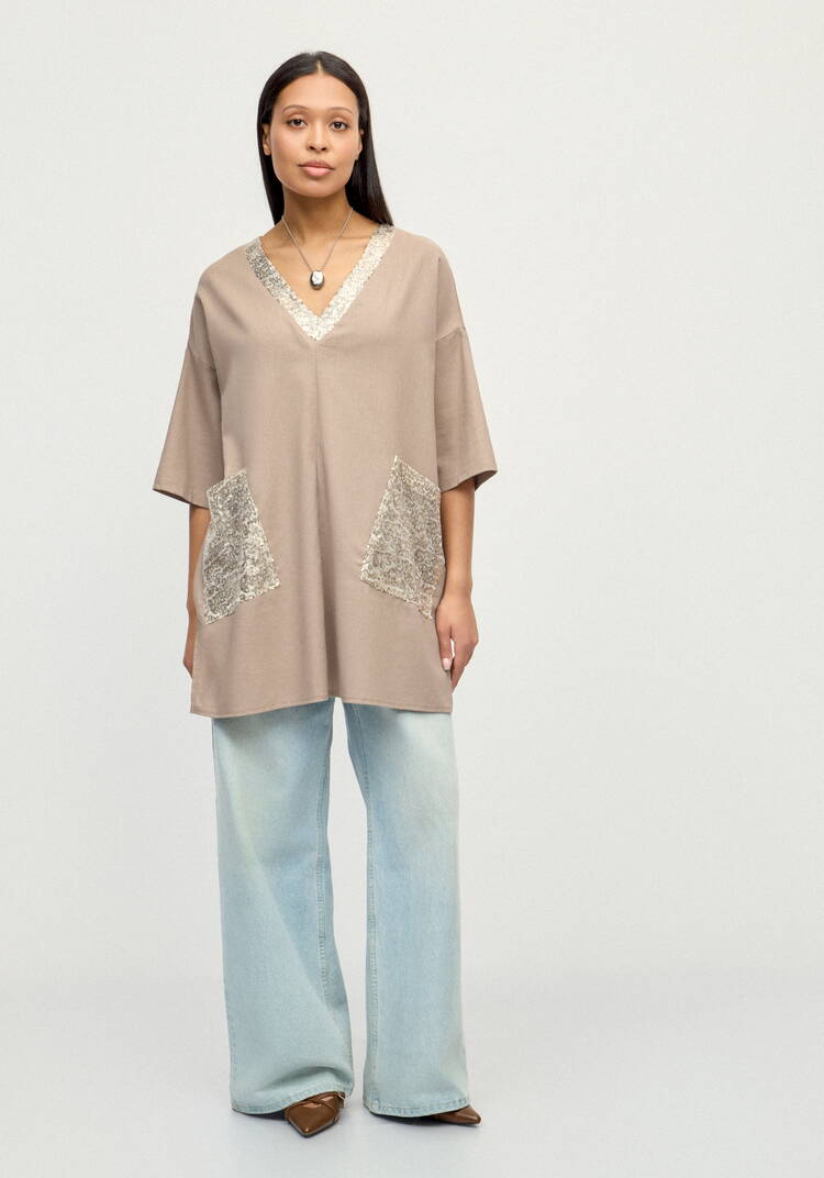 Блуза изо льна с паетками шир.  750, рис. 17