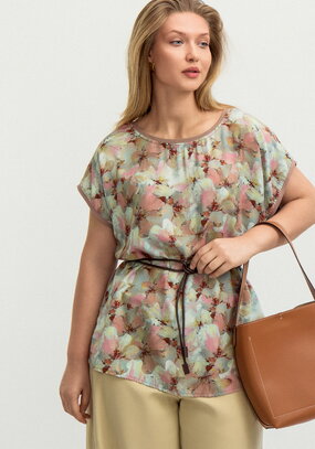 Блуза комбинированная со спущенным плечом