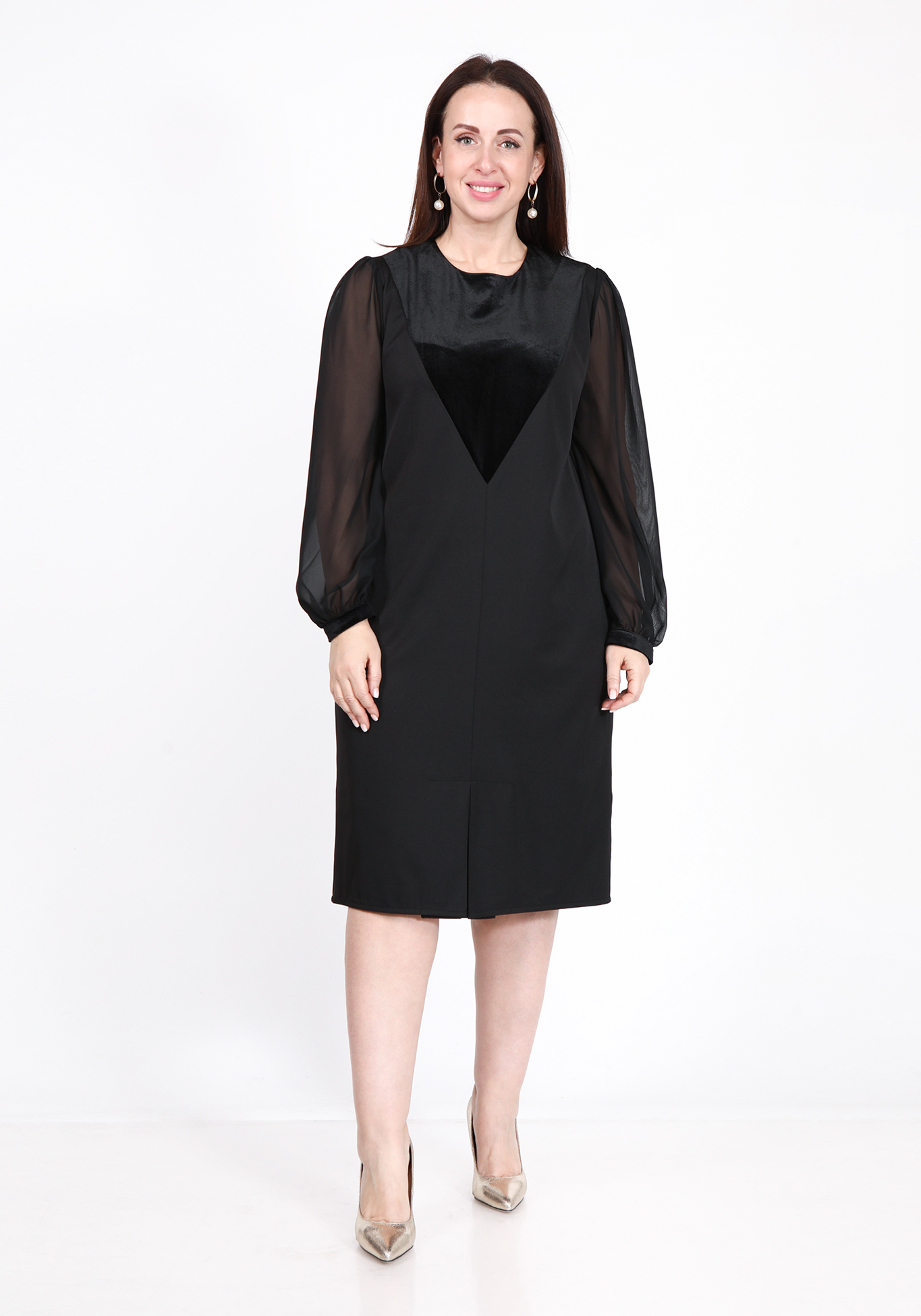 Платье с бархатной вставкой и молнией сзади Polina Romanova, цвет черный, размер 60 прямая модель - фото 5