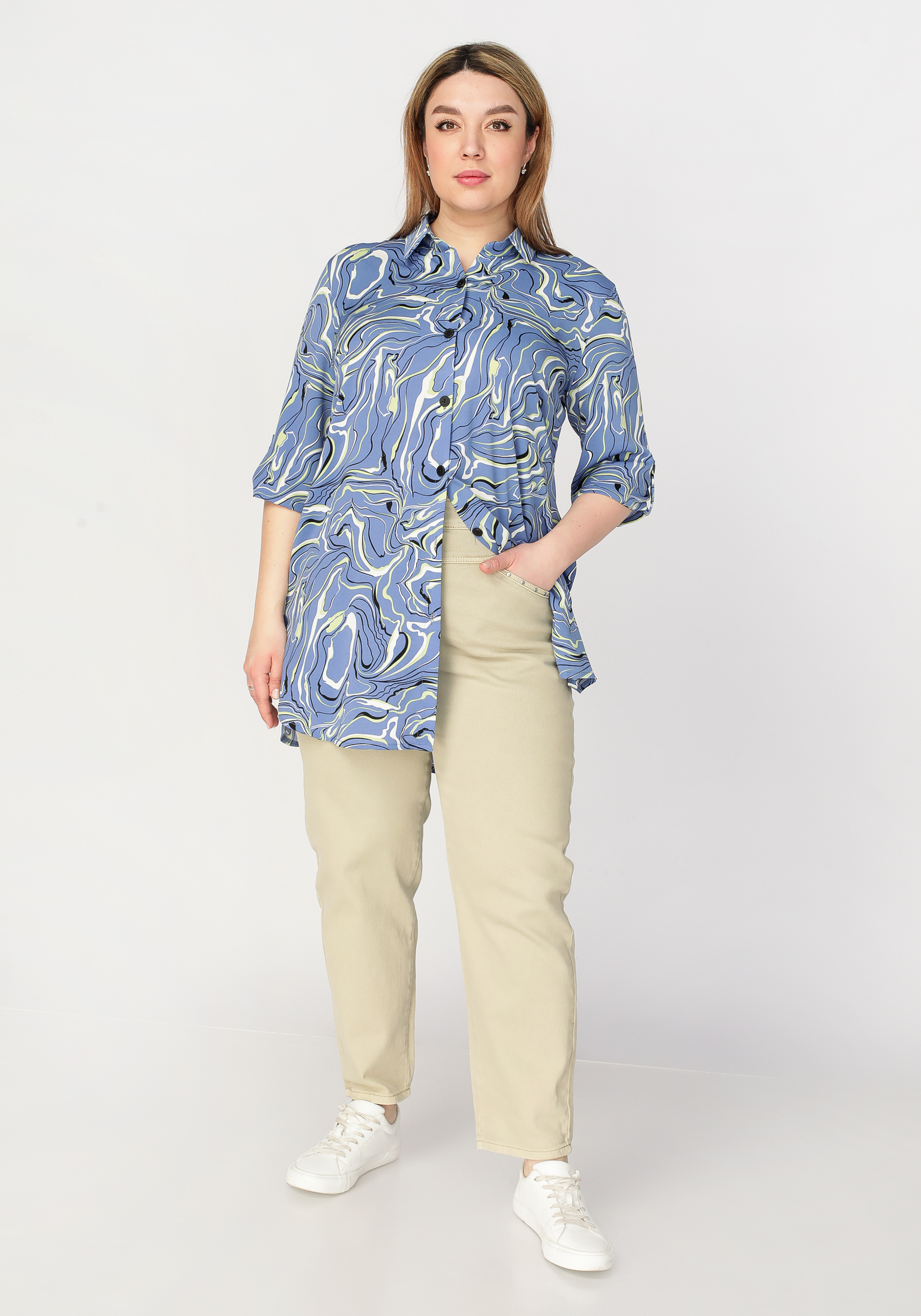 Блуза на пуговицах с принтом "Оливия", размер 56, цвет бежевый - фото 8