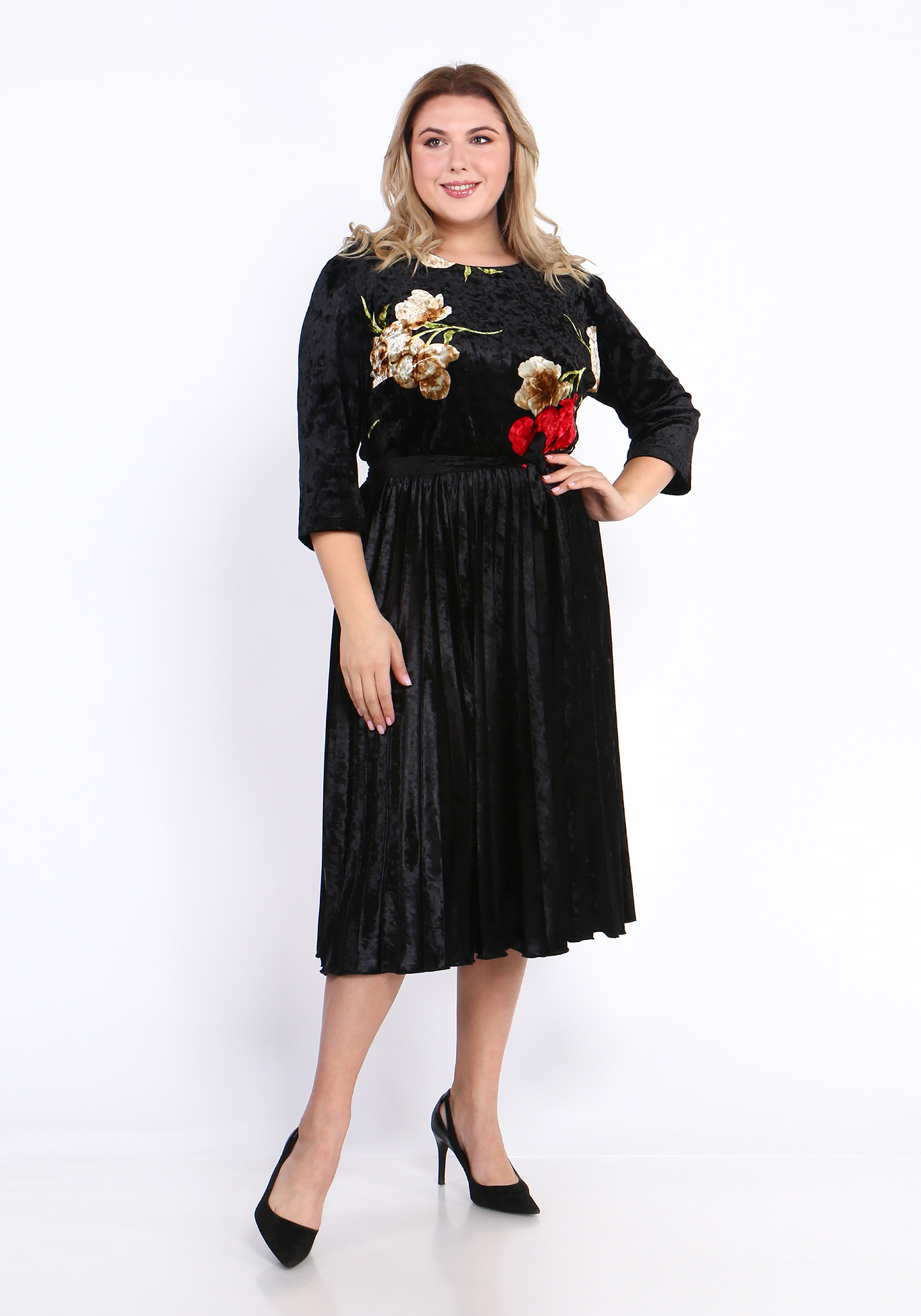 Платье велюровое с цветами Bianka Modeno, размер 56 - фото 2