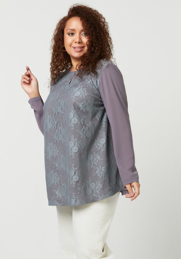 Блуза с кружевом однотонная шир.  580, рис. 13