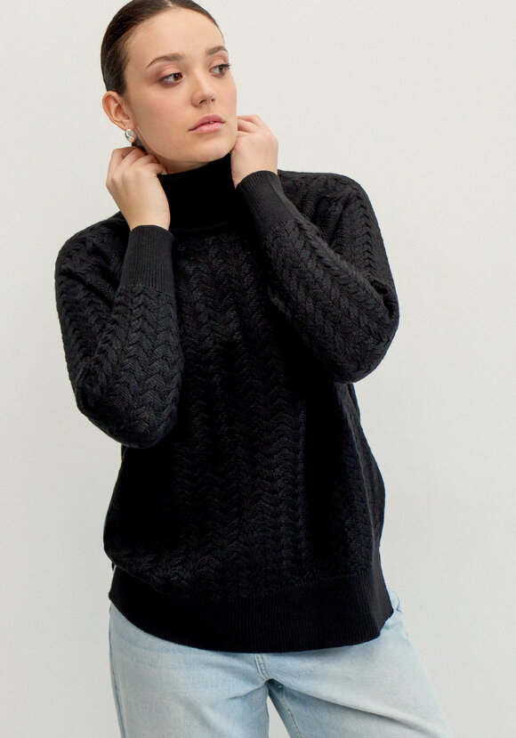 Свитер вязаный с косами и высоким горлом шир.  580, рис. 2