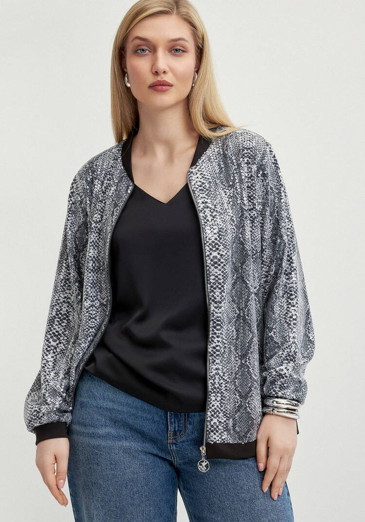 Бомбер с пайетками на подкладке шир.  750, рис. 8