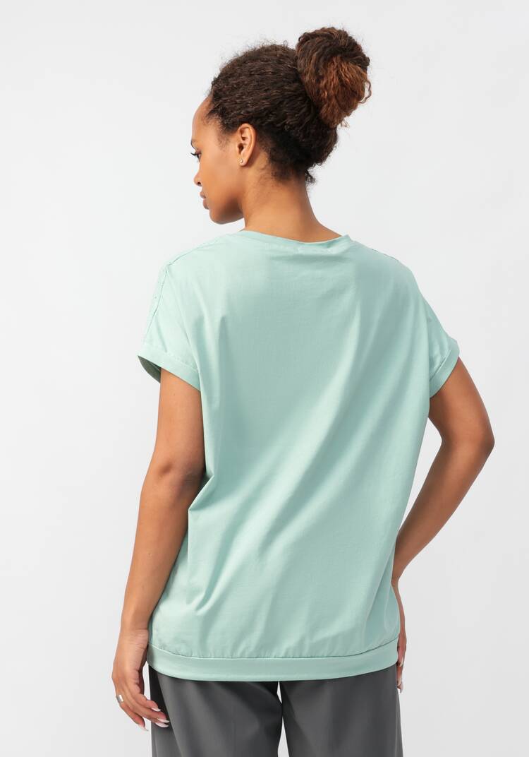 Блуза с принтом и ажурными вставками шир.  750, рис. 3