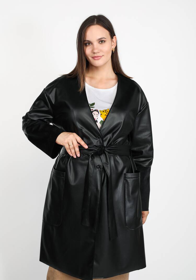 Плащ из экокожи на поясе шир.  750, рис. 9