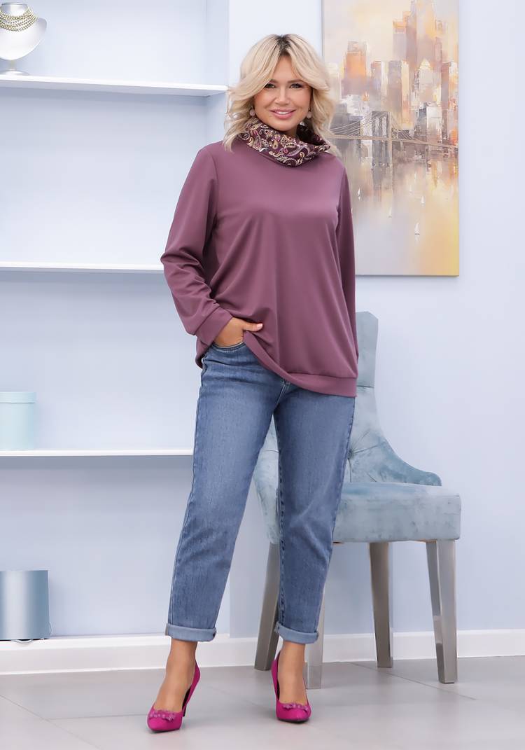 Джемпер с контрастным воротником хомут шир.  750, рис. 21