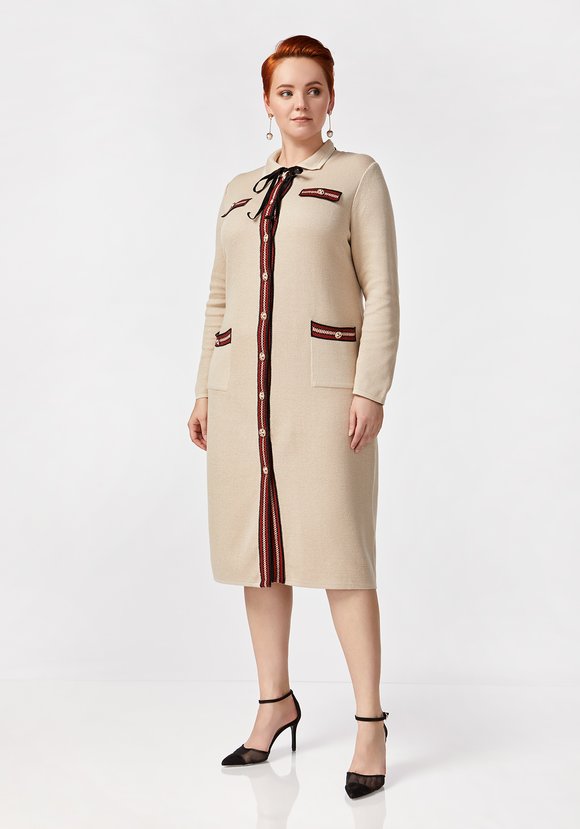 Платье миди с бархатной завязкой на горловине шир.  580, рис. 1