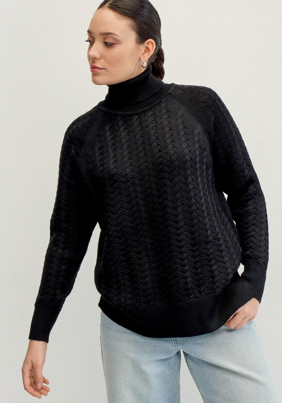 Свитер вязаный с косами и высоким горлом шир.  580, рис. 1