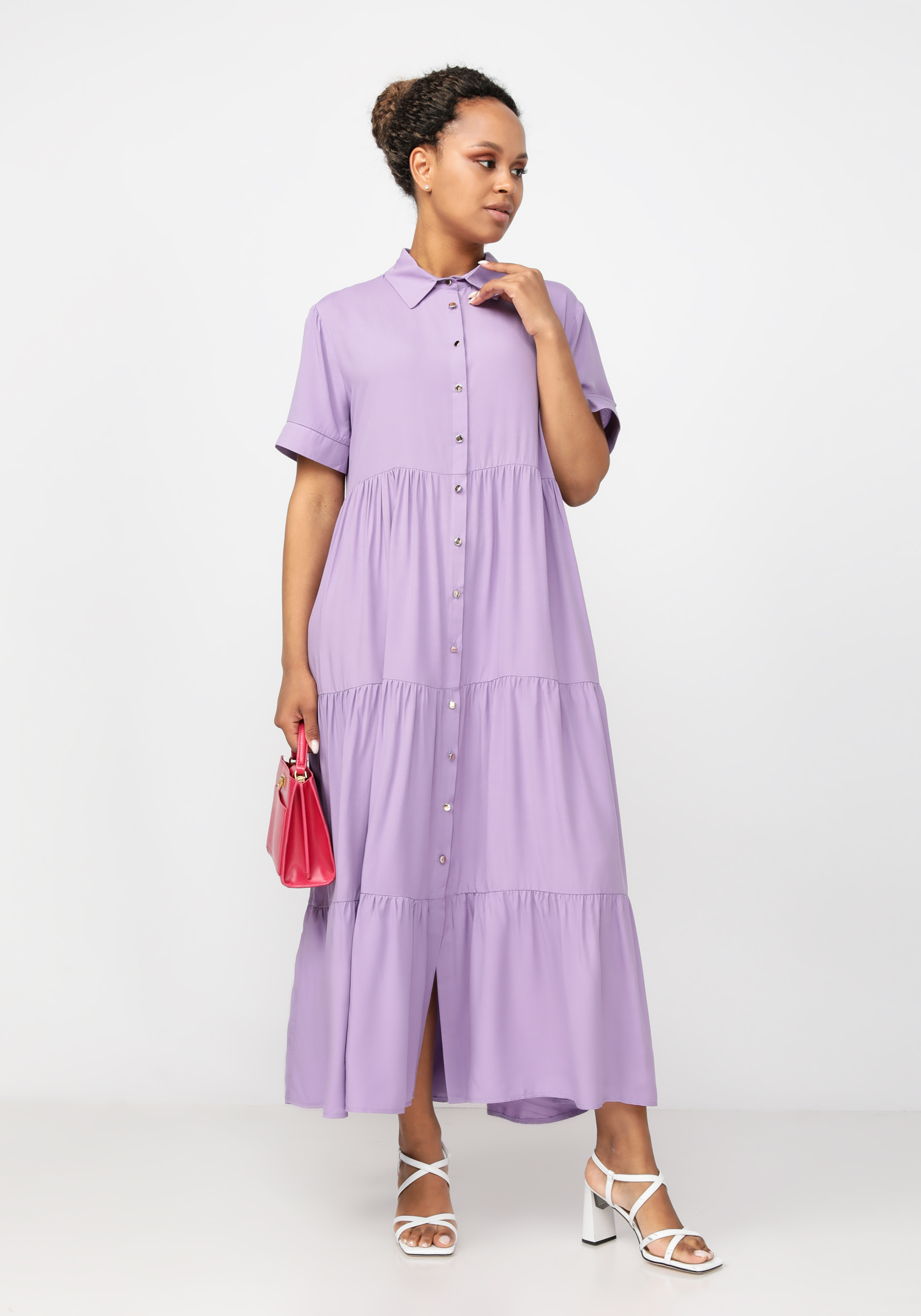 Платье рубашка на пуговицах свободного кроя Bianka Modeno, цвет фиолетовый, размер 50 - фото 2
