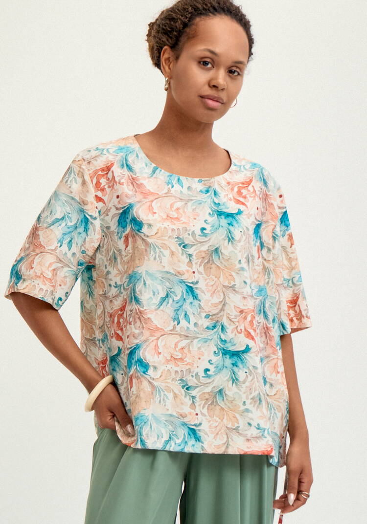 Блуза свободная с коротким рукавом и принтом шир.  750, рис. 9