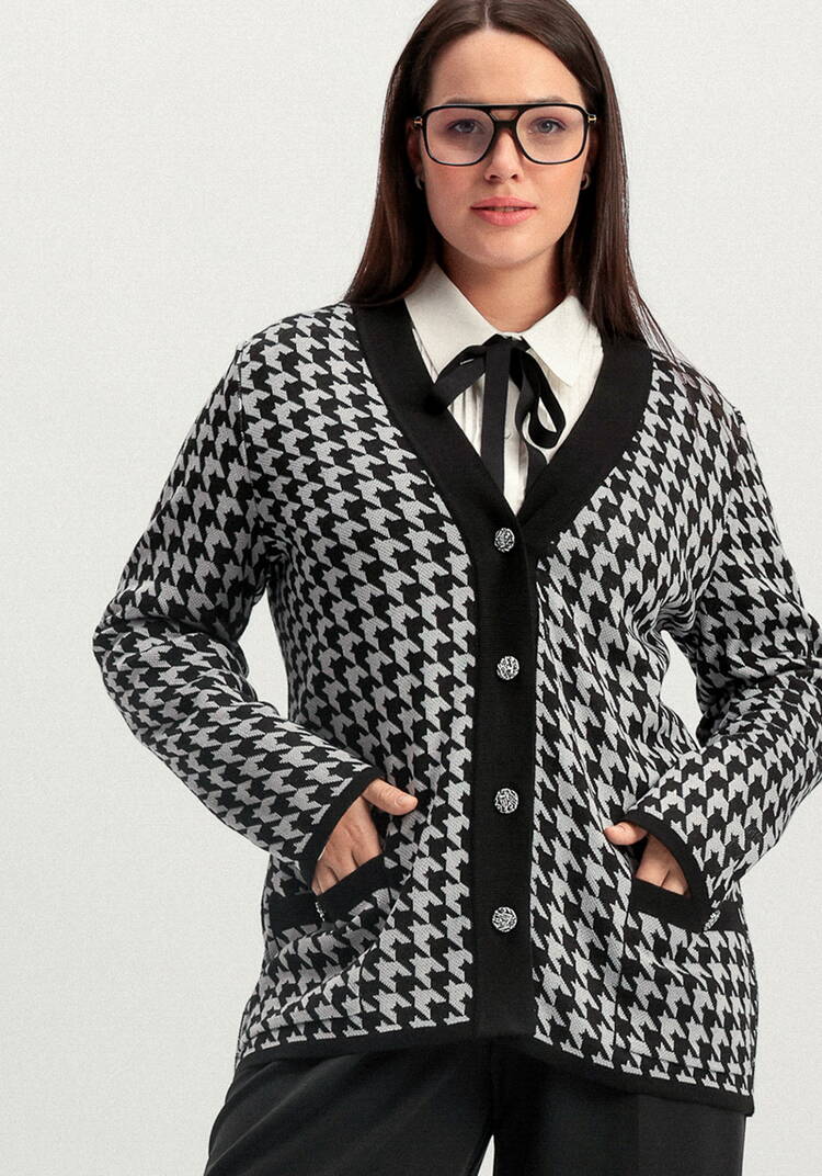 Кардиган с орнаментом гусиная лапка шир.  750, рис. 8