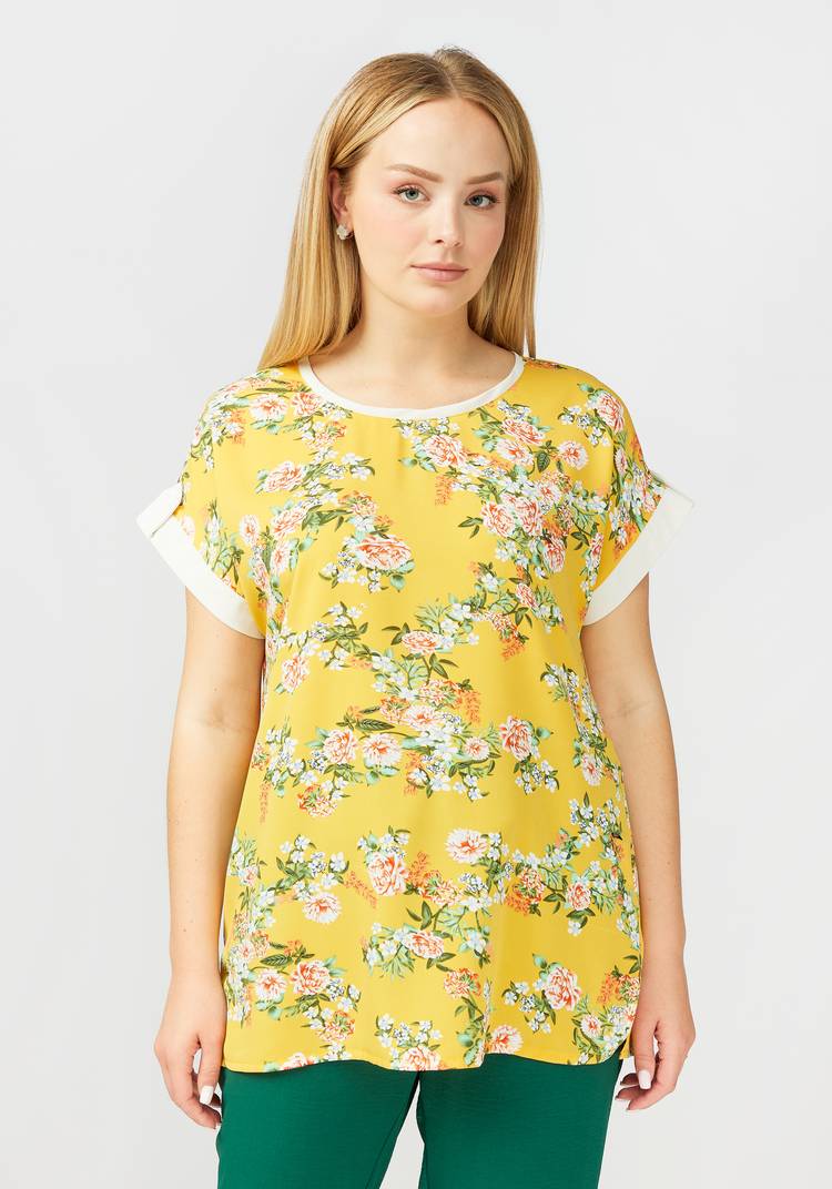 Блуза прямого силуэта с цветочным принтом шир.  750, рис. 14