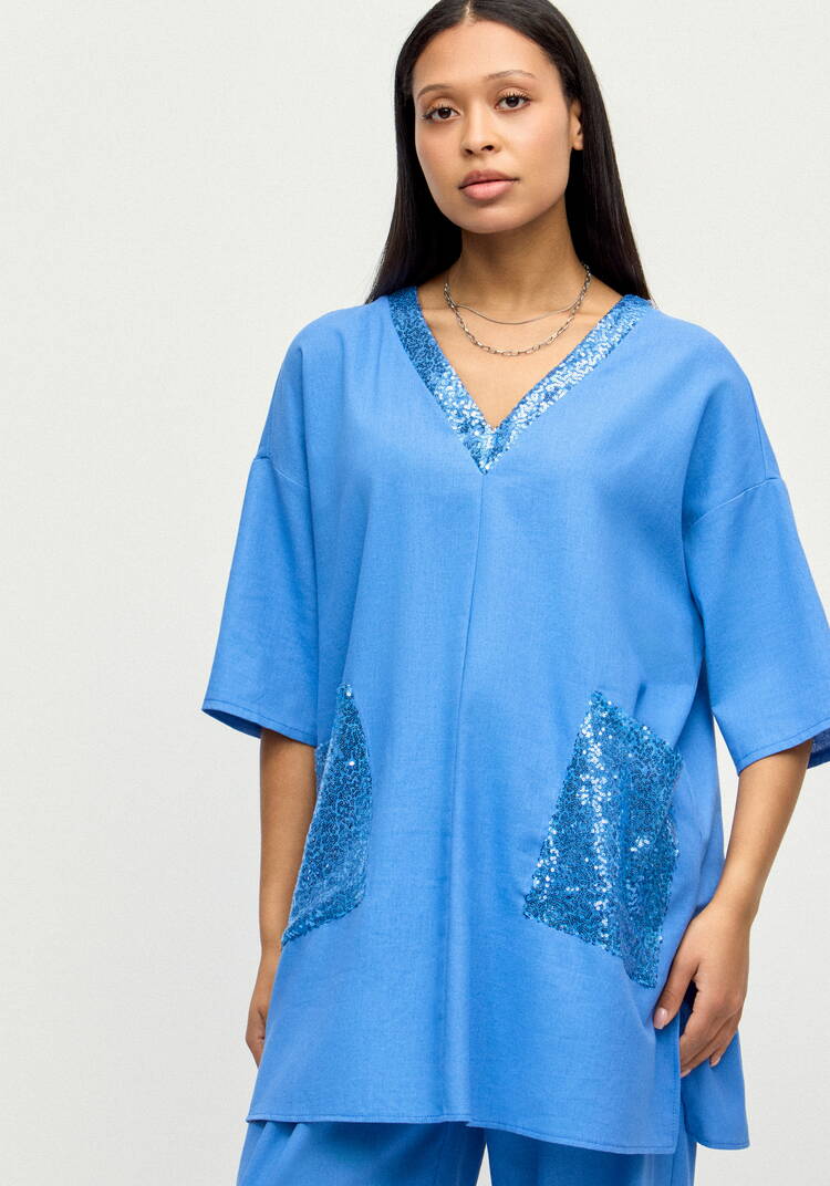 Блуза изо льна с паетками шир.  750, рис. 9