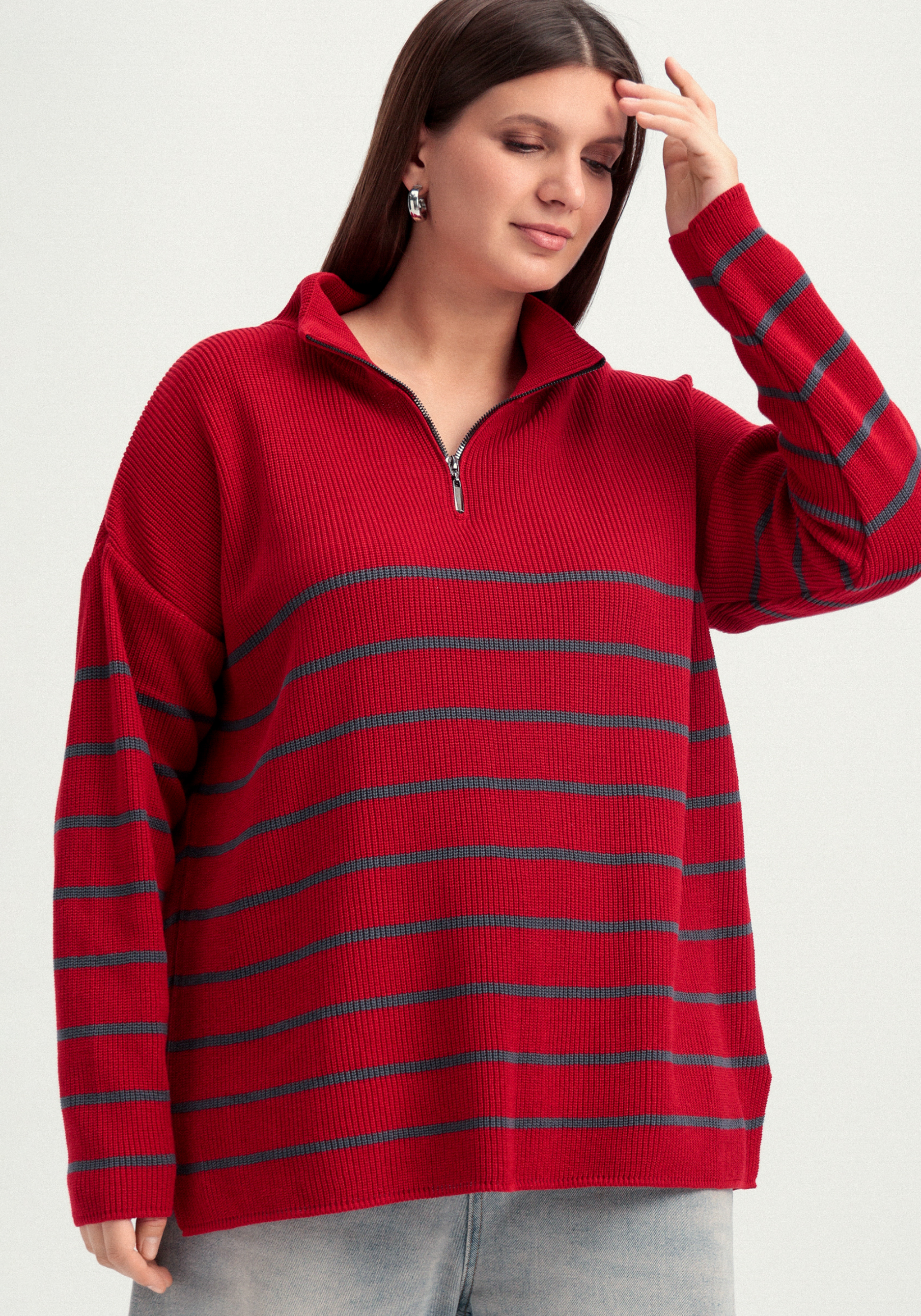 Джемпер в полоску с воротником-поло на молнии