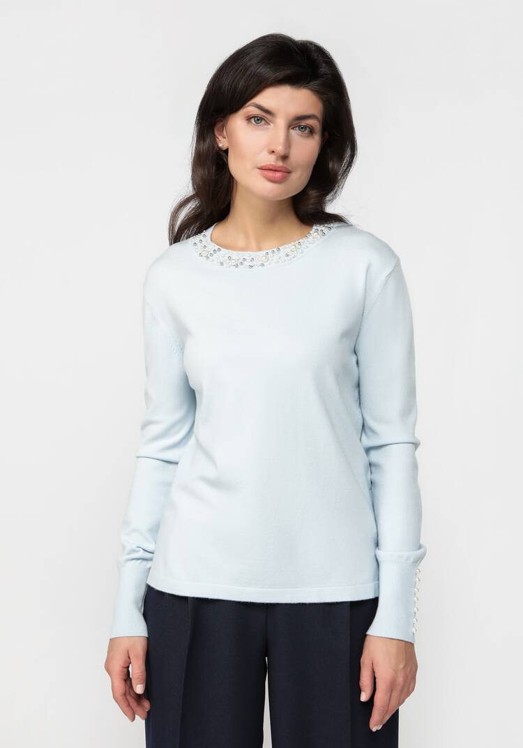 Джемпер с декором из жемчуга по горловине шир.  750, рис. 25