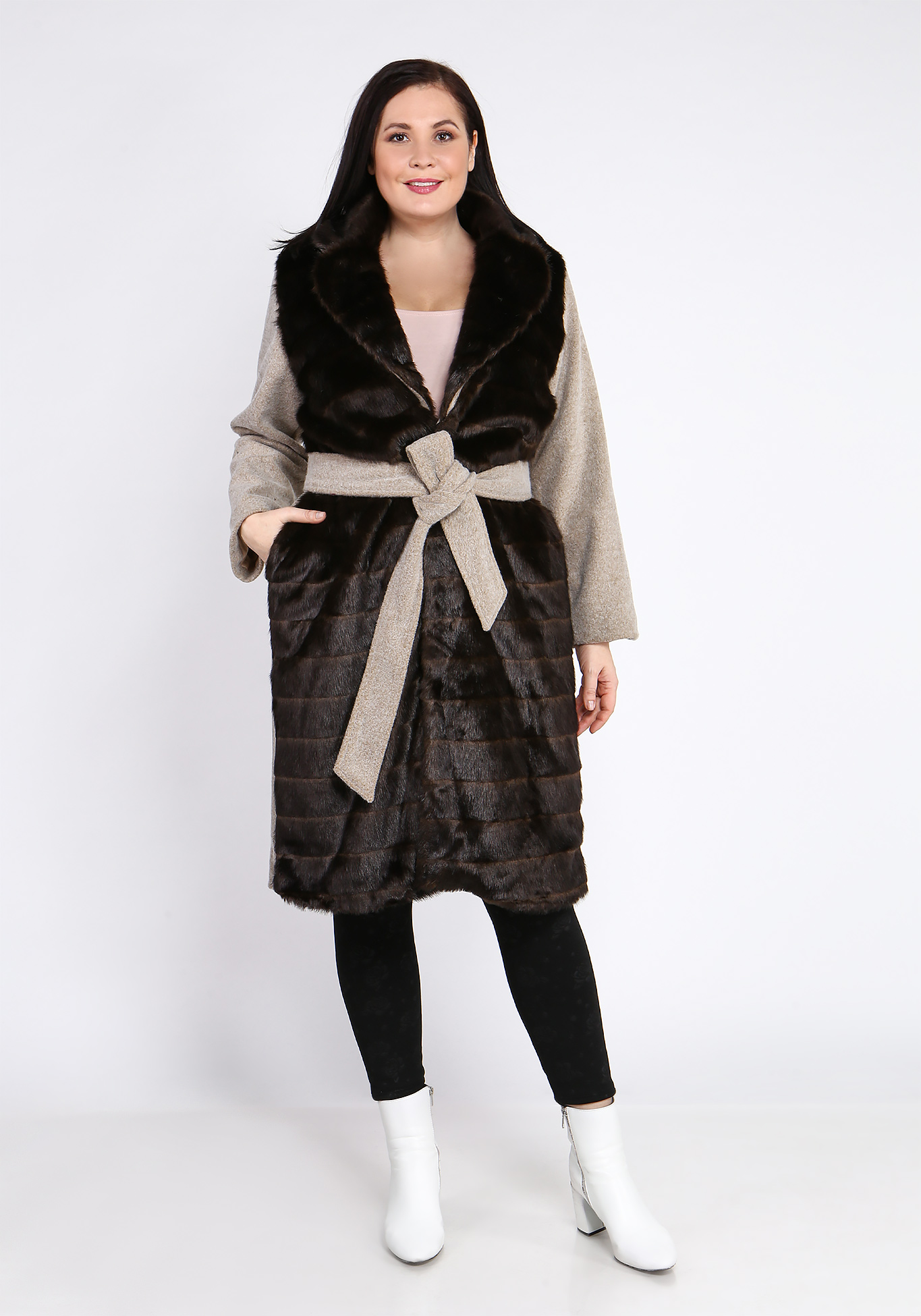 Пальто с отделкой из меха и поясом пальто wo yale coat vi vaude