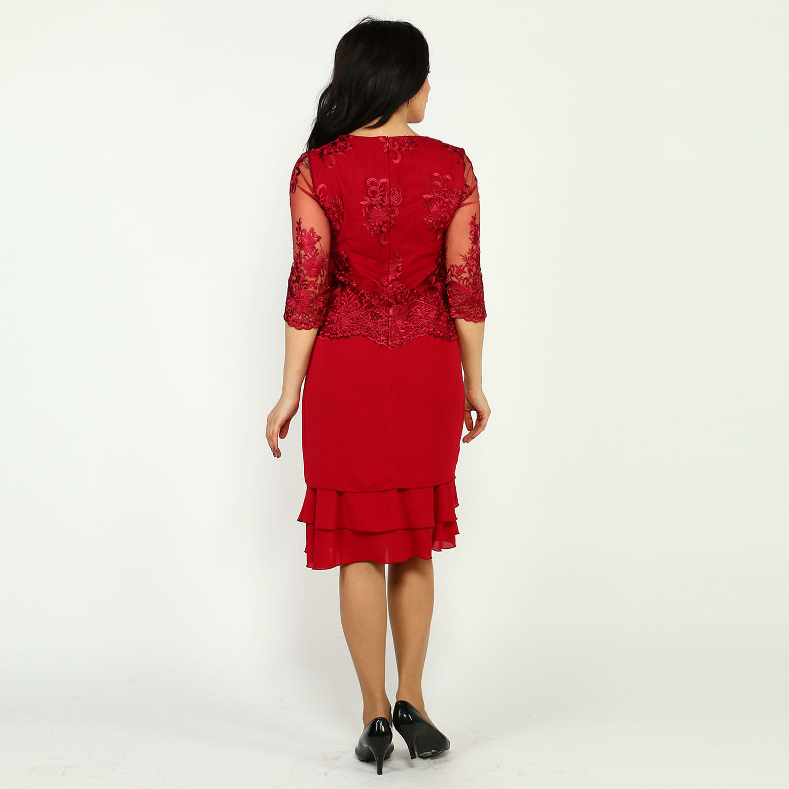 Платье элегантное с кружевным верхом Bel Fiore, размер 50, цвет красный - фото 9
