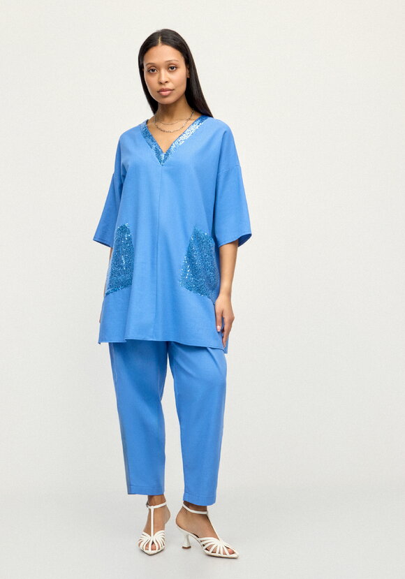 Блуза изо льна с паетками шир.  580, рис. 8