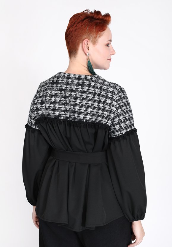 Блуза с поясом и декорированной кокеткой шир.  580, рис. 3