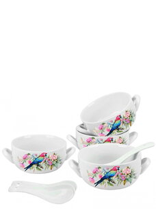 Набор фарфоровых бульонниц с ложками, 4 шт.