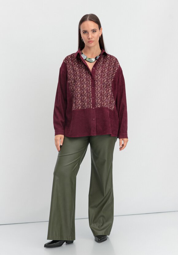Рубашка из микровельвета с цветочной вставкой шир.  580, рис. 8