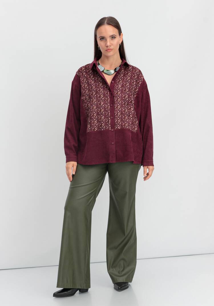 Рубашка из микровельвета с цветочной вставкой шир.  750, рис. 8