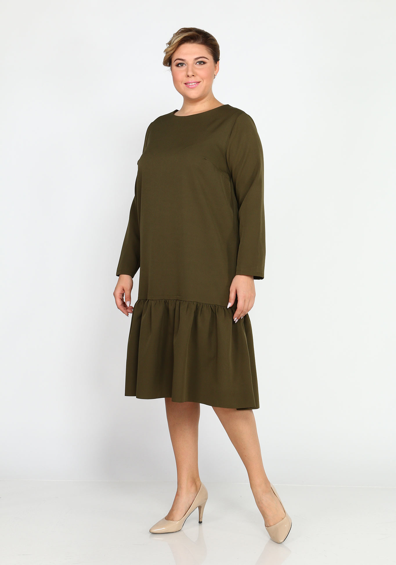 Платье базовое с воланом Elletto Life, размер 44, цвет марсала - фото 1