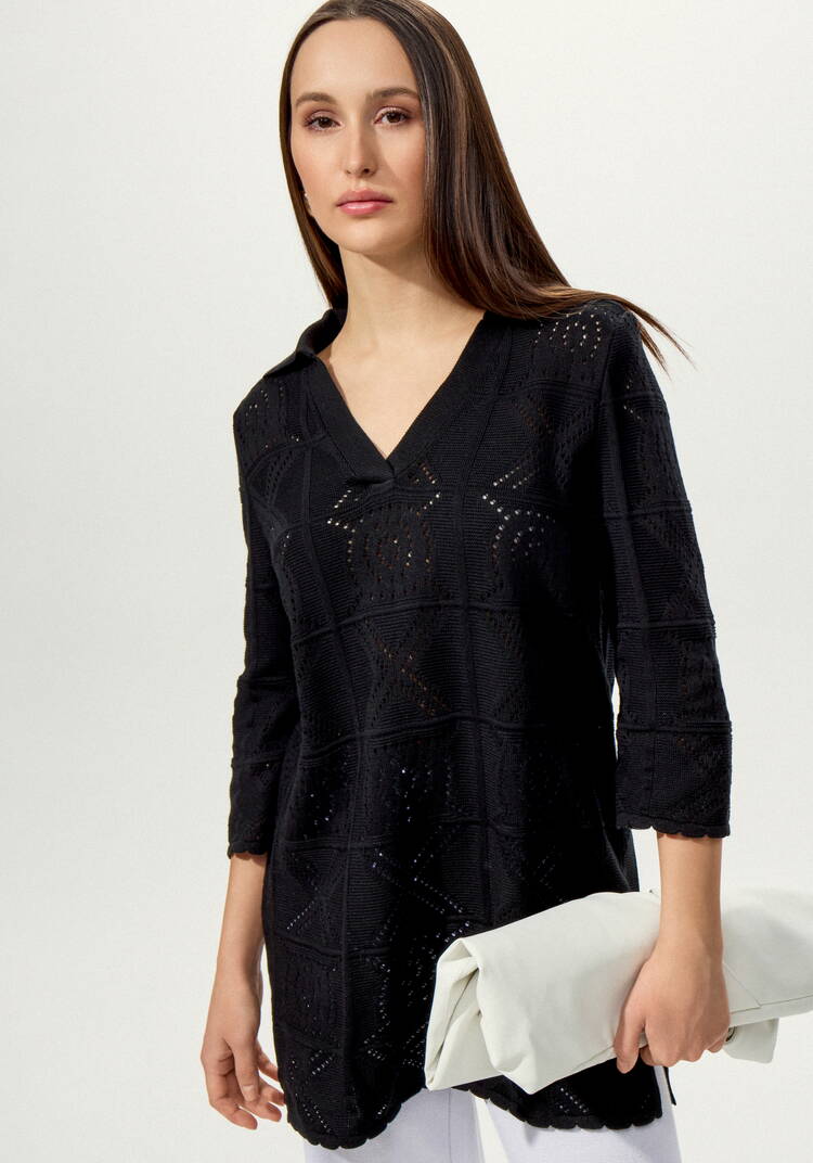 Туника с ажурным рисунком и воротником поло шир.  750, рис. 14