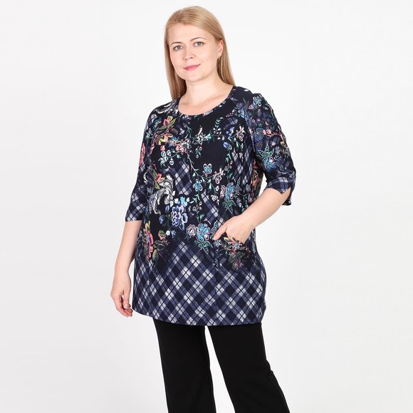 Туника с карманами и ярким принтом шир.  580, рис. 2