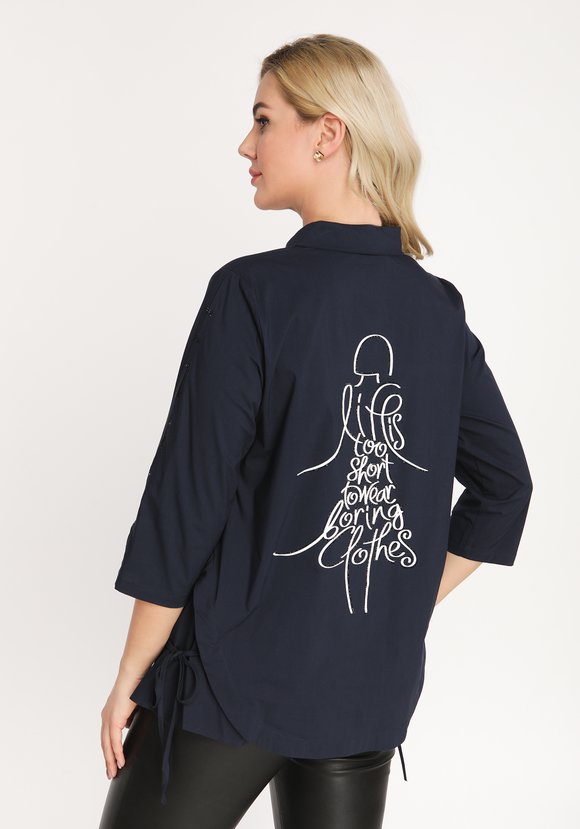 Рубашка с принтом и стразами шир.  580, рис. 6