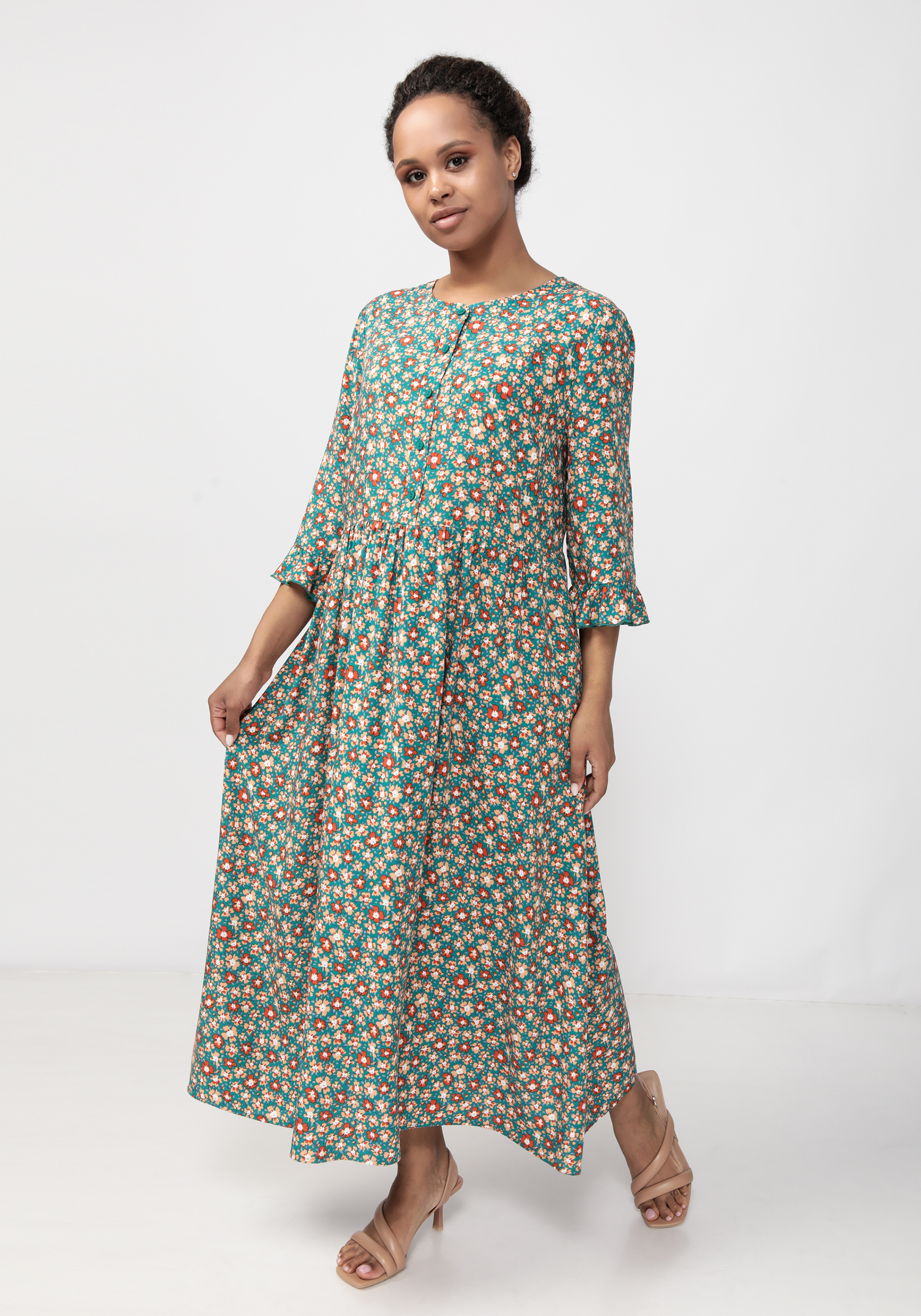 Платье с отрезной кокеткой и карманами Bianka Modeno, цвет зеленый, размер 50 - фото 6