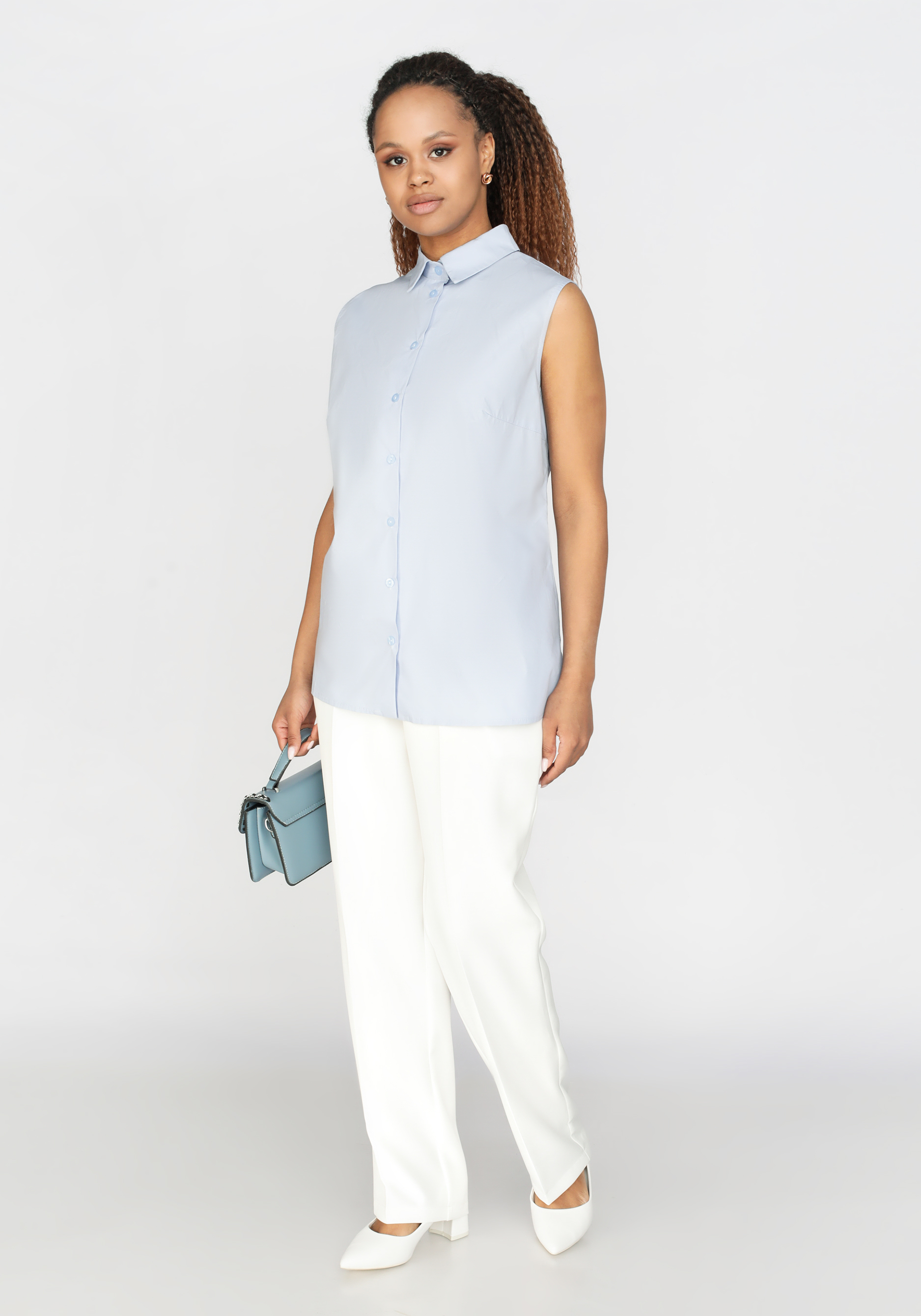Блуза без рукавов из натуральной ткани Julia Weber, размер 54, цвет голубой - фото 2