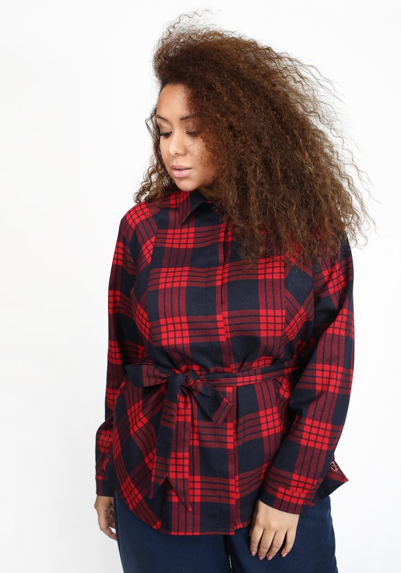 Блуза в клетку с поясом шир.  580, рис. 2