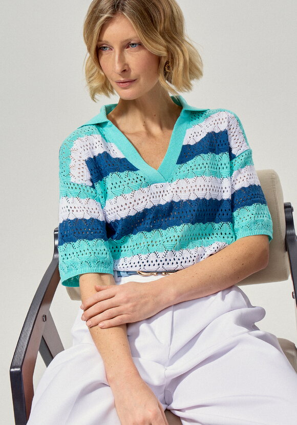 Джемпер-поло ажурный в полоску шир.  580, рис. 13