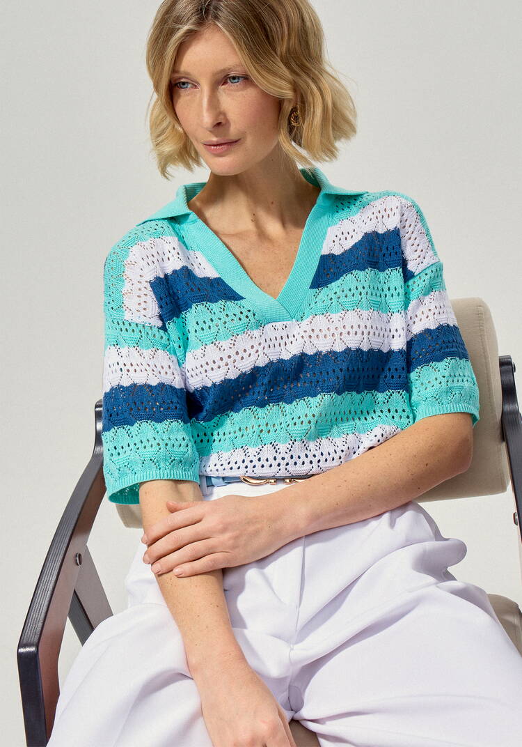 Джемпер-поло ажурный в полоску шир.  750, рис. 13