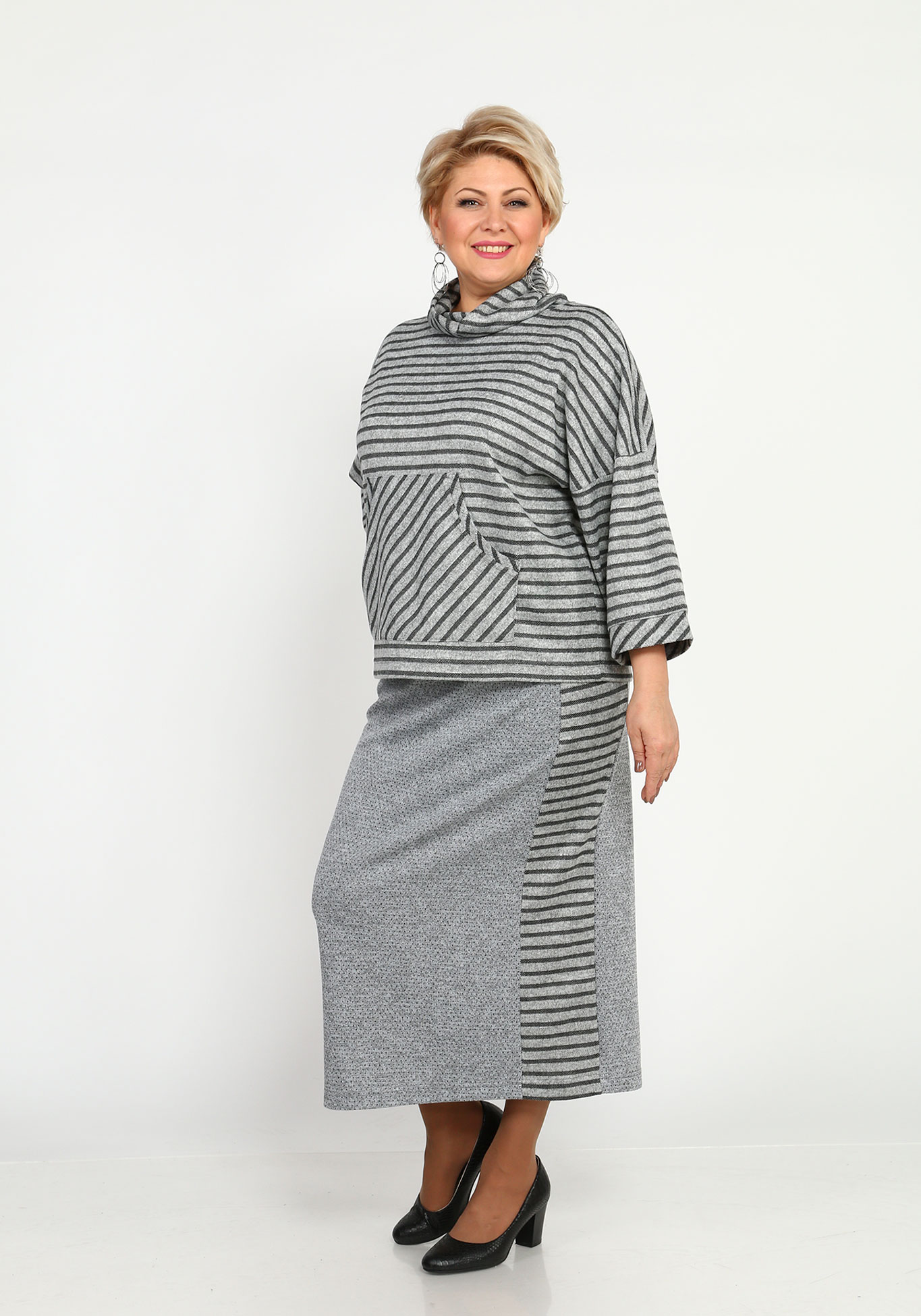 Комплект: юбка и джемпер с воротником Синель, размер 46, цвет серый - фото 8