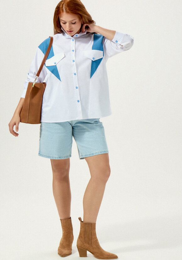 Рубашка свободная с контрастными вставками шир.  580, рис. 6