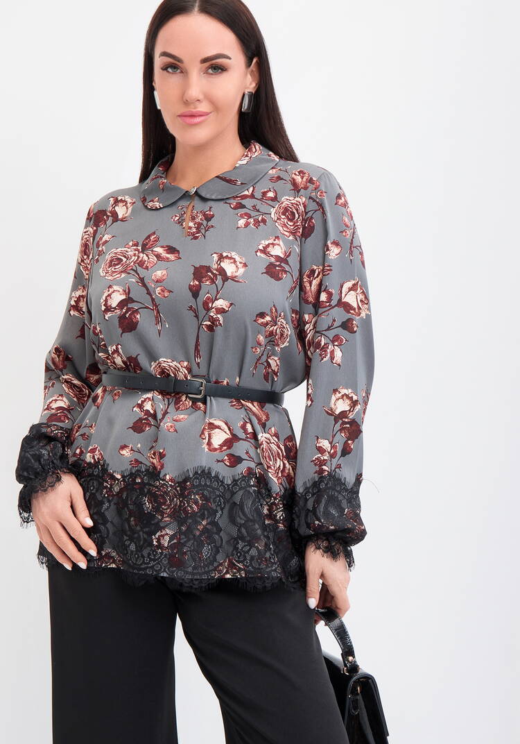 Блуза с кружевом и цветочным принтом шир.  750, рис. 1