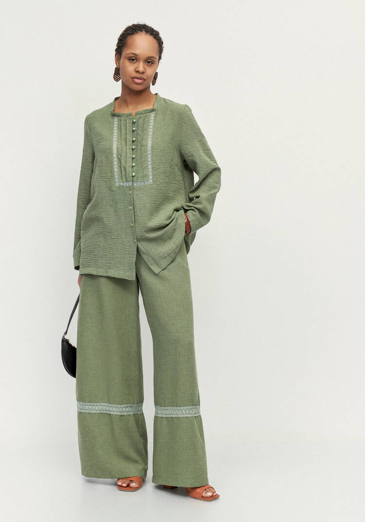 Блуза изо льна с вставками кружева шир.  750, рис. 7