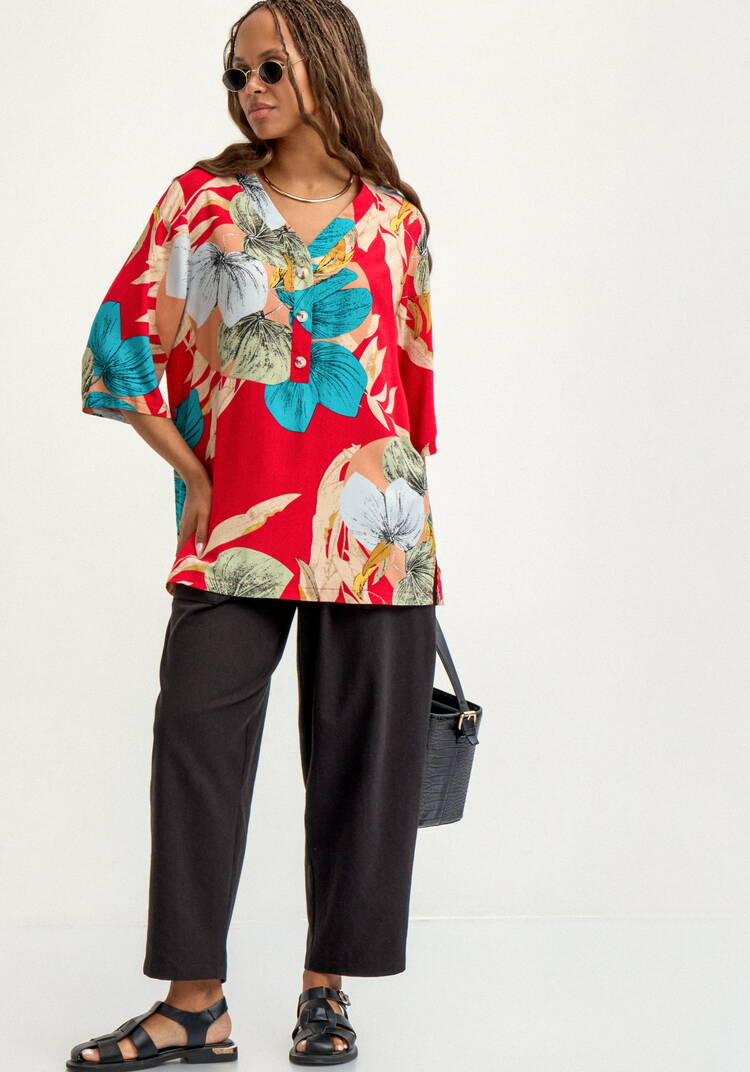 Блуза из штапеля с тропическим принтом шир.  750, рис. 24