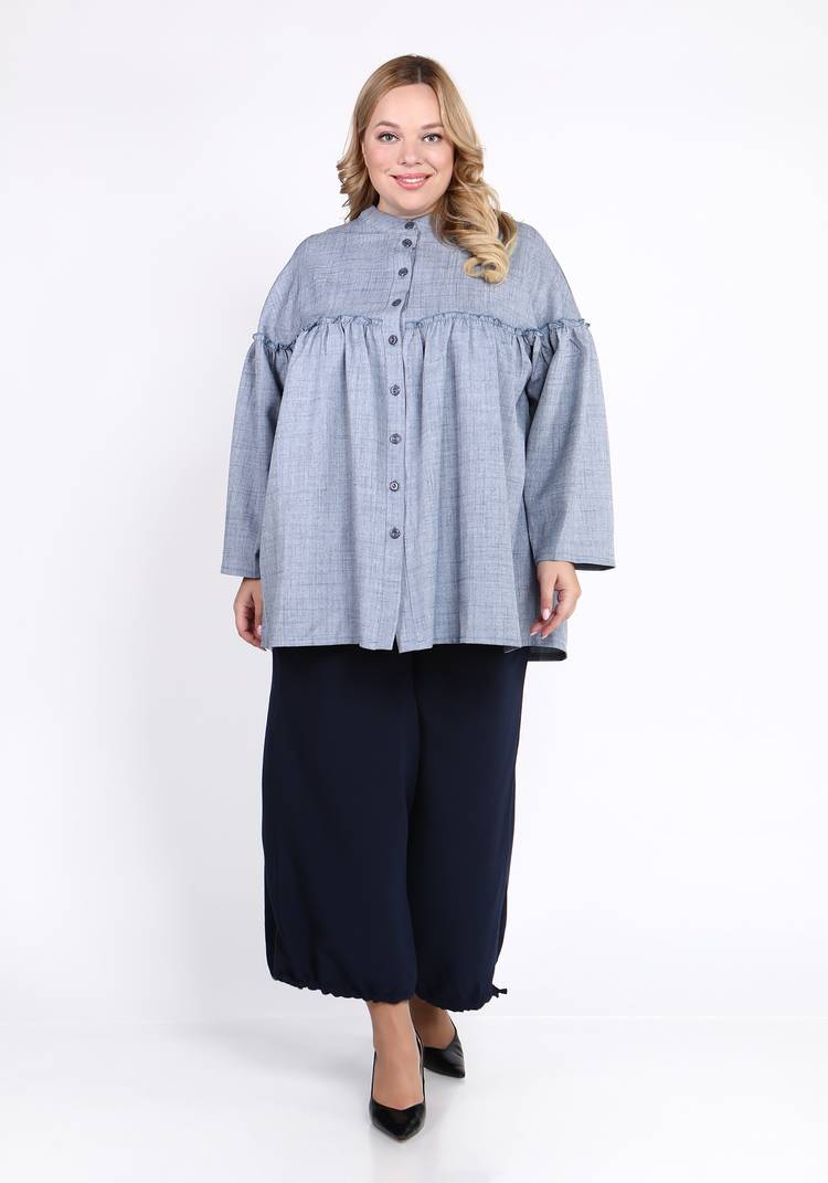 Блуза со сборкой и воротником стойка шир.  750, рис. 1