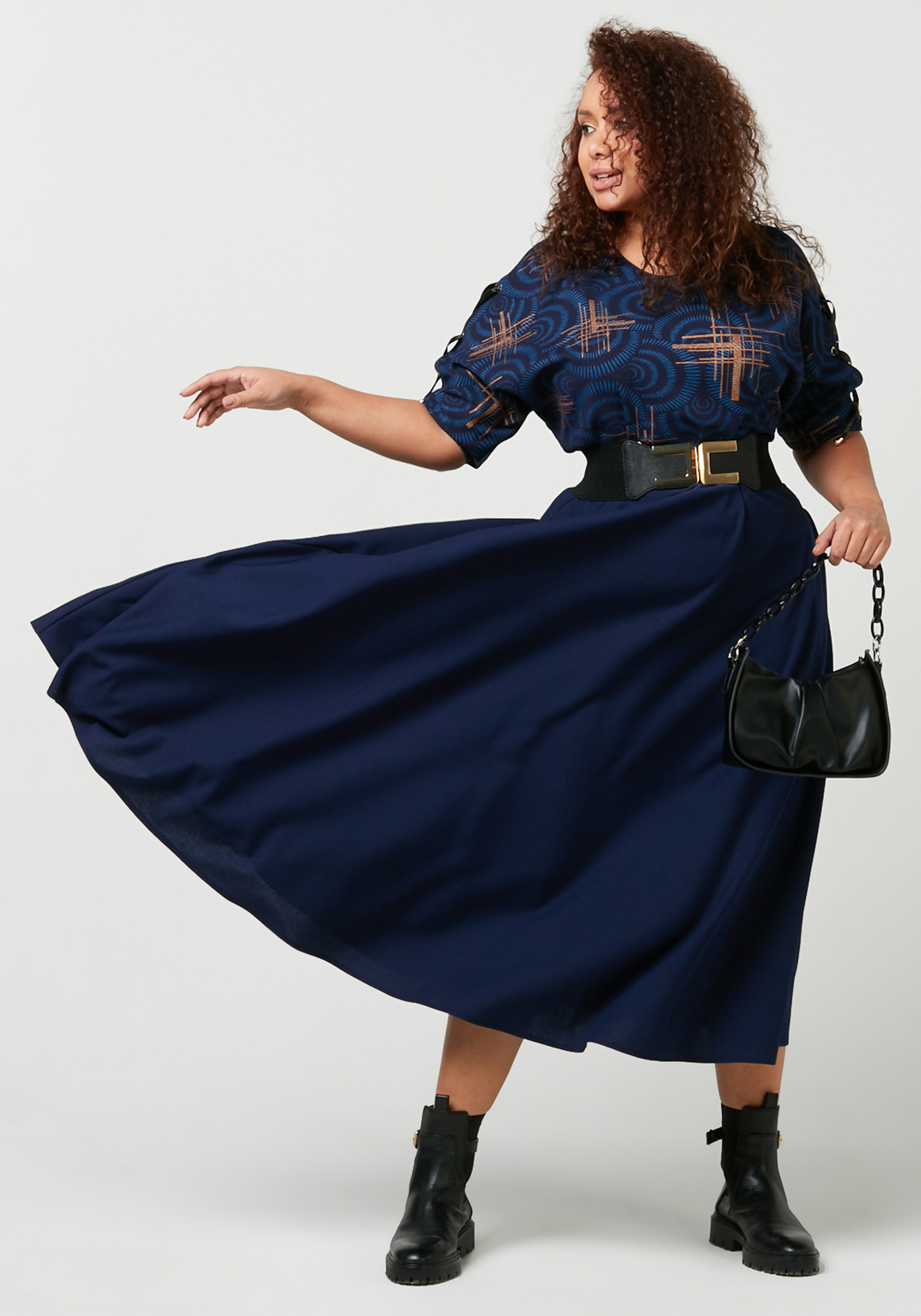 Костюм принтованный с юбкой Bianka Modeno, размер 56, цвет темно-синий - фото 2
