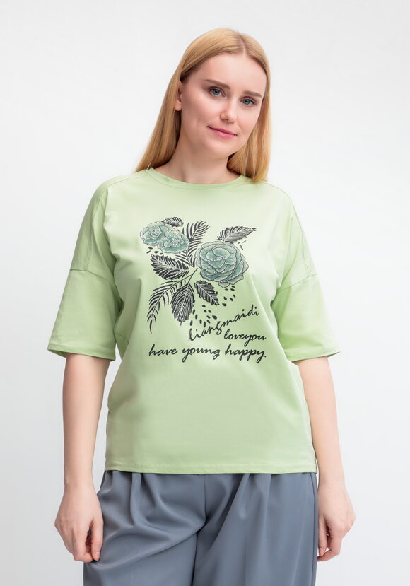 Футболка с принтом Зеленый цветок шир.  580, рис. 14
