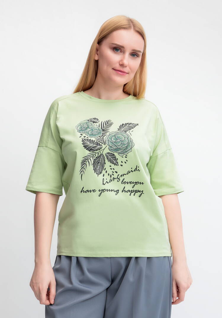 Футболка с принтом Зеленый цветок шир.  750, рис. 14