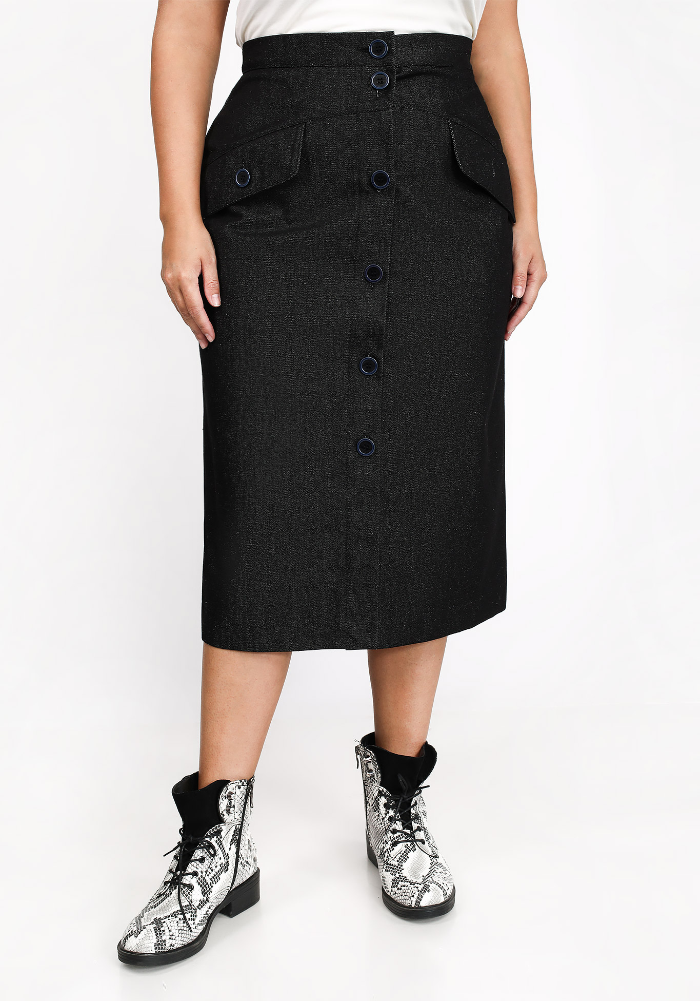 

Юбка джинсовая с клапанами на карманах, Черный