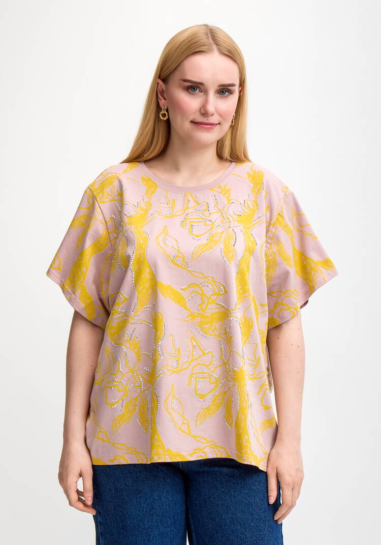 Блуза с оригинальным принтом и стразами шир.  750, рис. 15